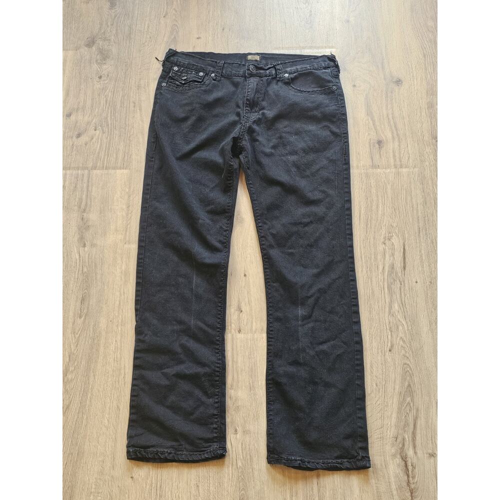 True Religion Ricky Jeans Size 38 Relaxed Straight Black Flap Pockets 38x32
